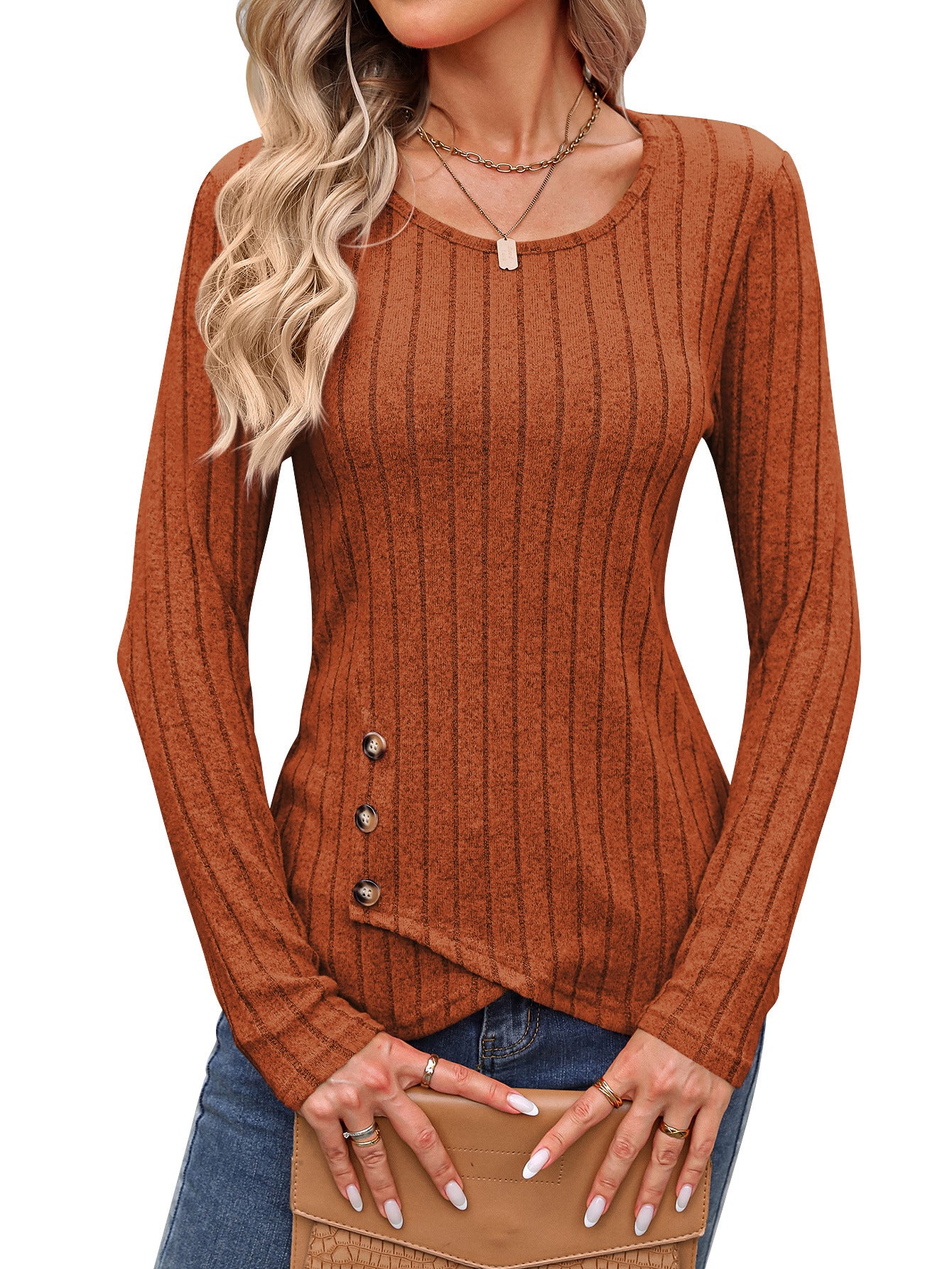 Waist Tight Tight Round Neck Tight Long-sleeved Top