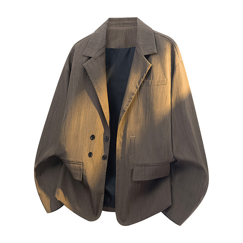 Vertical Pleated Small Plaid Double-breasted Casual Jacket