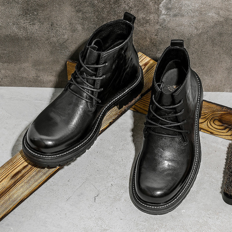 First Layer Cowhide Men's High-top Martin Boots British Formal Wear