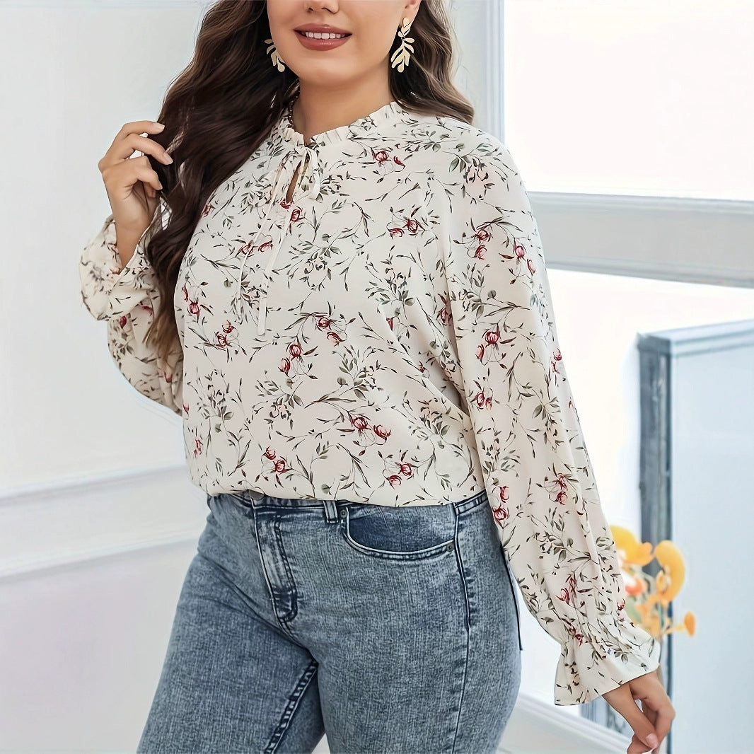 Graceful And Fashionable Printed Lace-up Women's Shirt