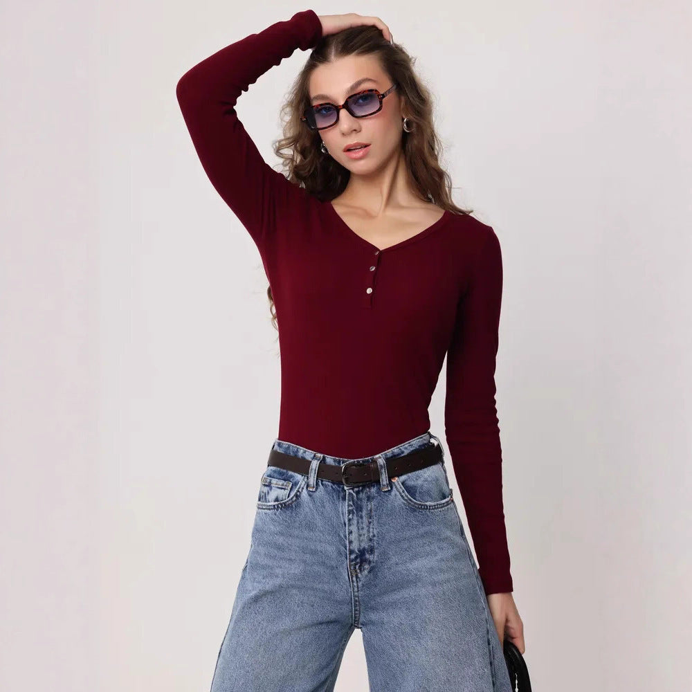 New Women's Versatile Buttons Bottoming Shirt