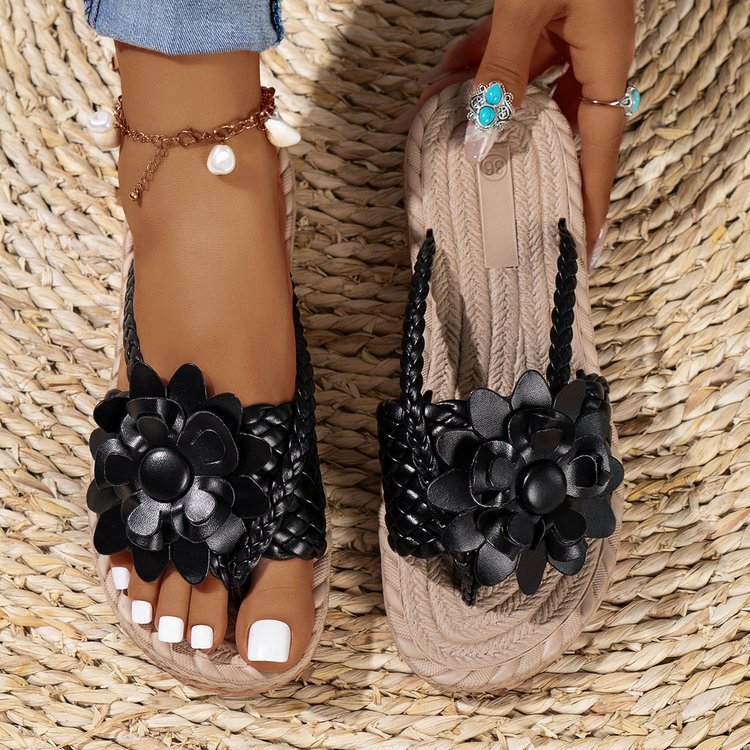 Plus Size Women's All-Match Platform Sandals Temu Simple Elegant Beach Sandals Flowers