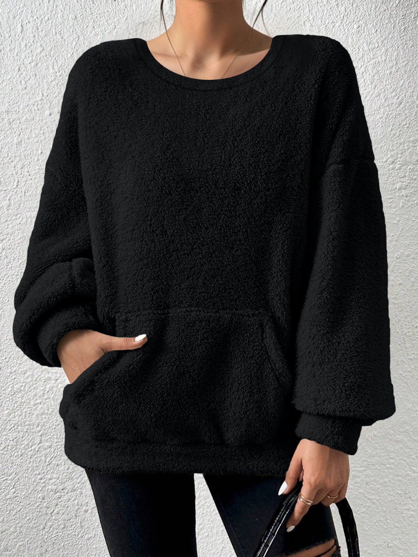 Fashion Solid Color Round Neck Long Sleeve
