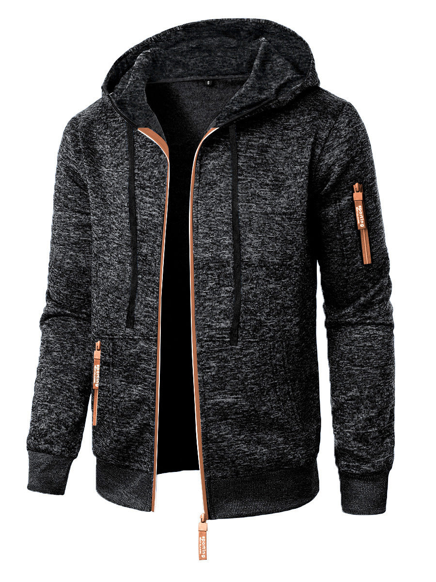 Men's Sports Fitness Casual Jacquard Sweater Hooded Coat