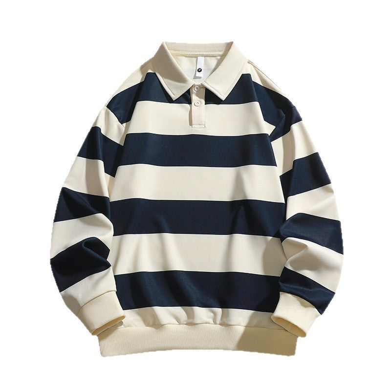 Men's T-shirt Spring And Autumn Polo Striped Sweater Warm And Loose