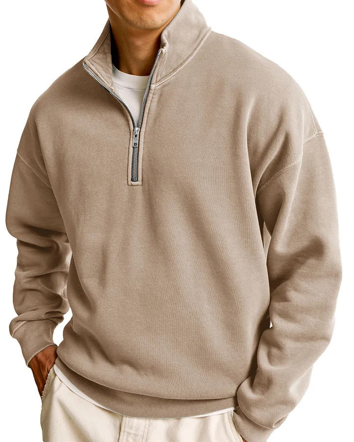 Men's Casual Half Zipped Stand Collar Long-sleeved Sweater