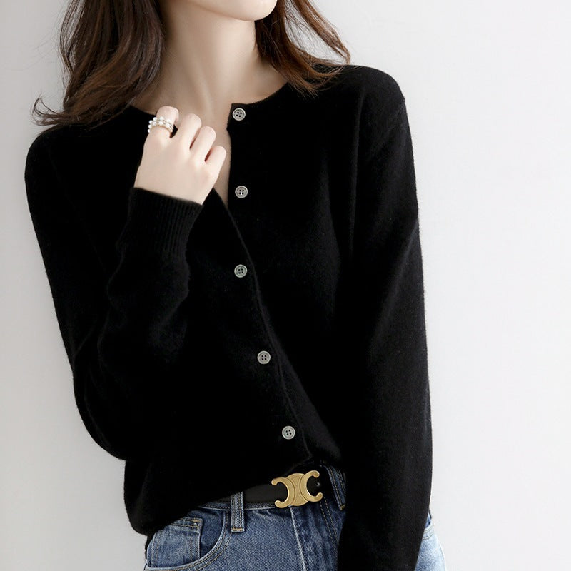 New Thin Round Neck Sweater Coat Short Outer Tops