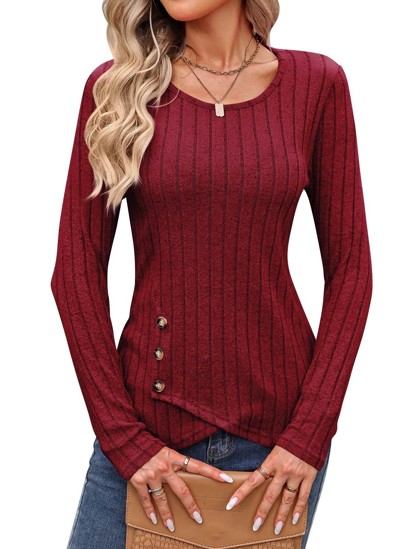 Waist Tight Tight Round Neck Tight Long-sleeved Top