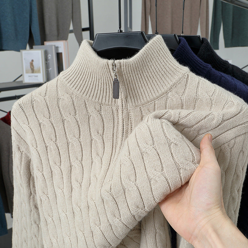 Autumn And Winter Knitting Half Turtleneck Warm Twisted Loose-fitting Long Sleeve Sweater Men