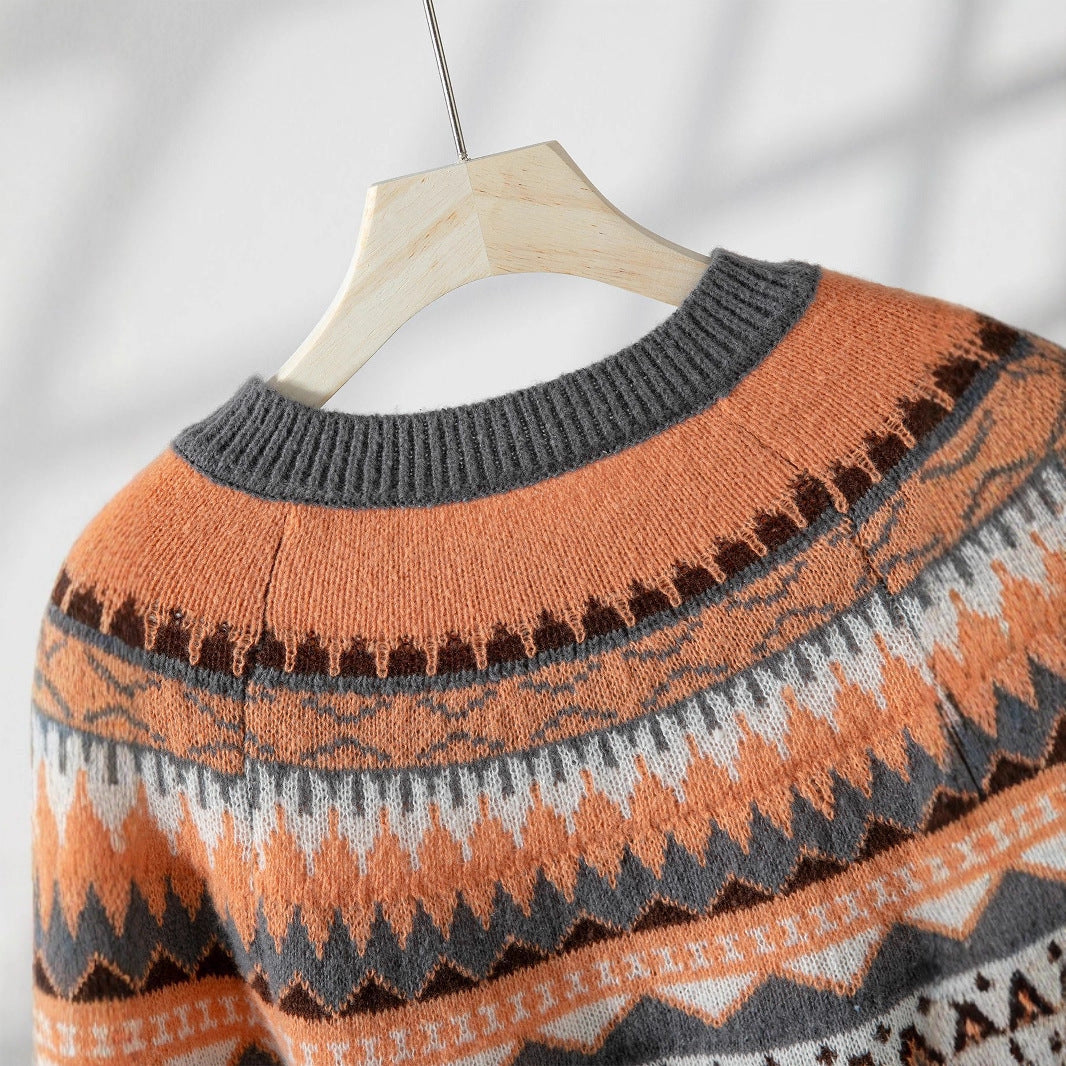 Contrast Color Single-breasted Long Sleeve Knitted Cardigan