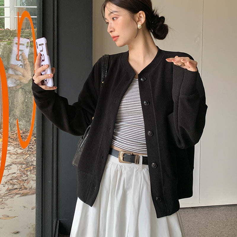 Women's Rest Solid Color Round Neck Long Sleeve Sweater Coat