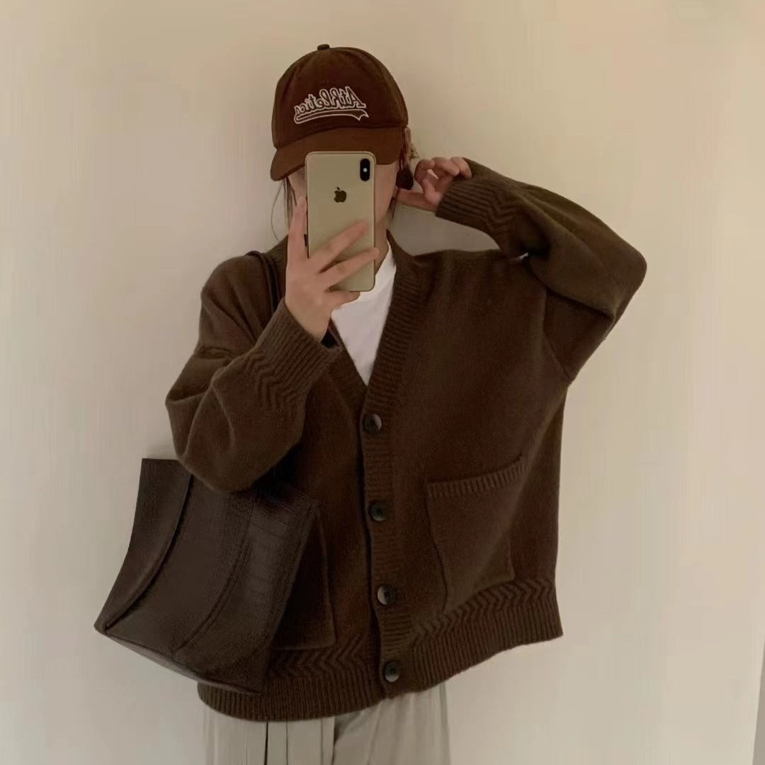 Twist Pocket Women's High-grade Loose Soft Glutinous Sweater Coat