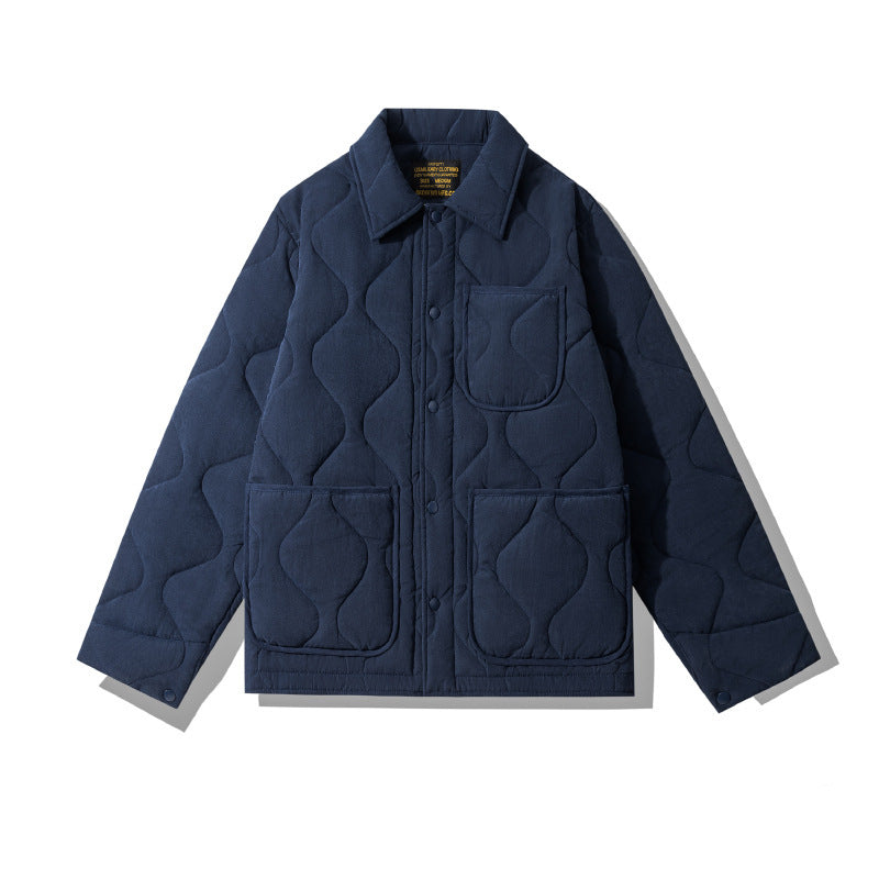 Cotton Polo Collar Jacket Cotton-padded Coat Retro Plaid Coat