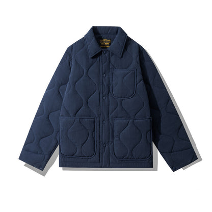 Cotton Polo Collar Jacket Cotton-padded Coat Retro Plaid Coat