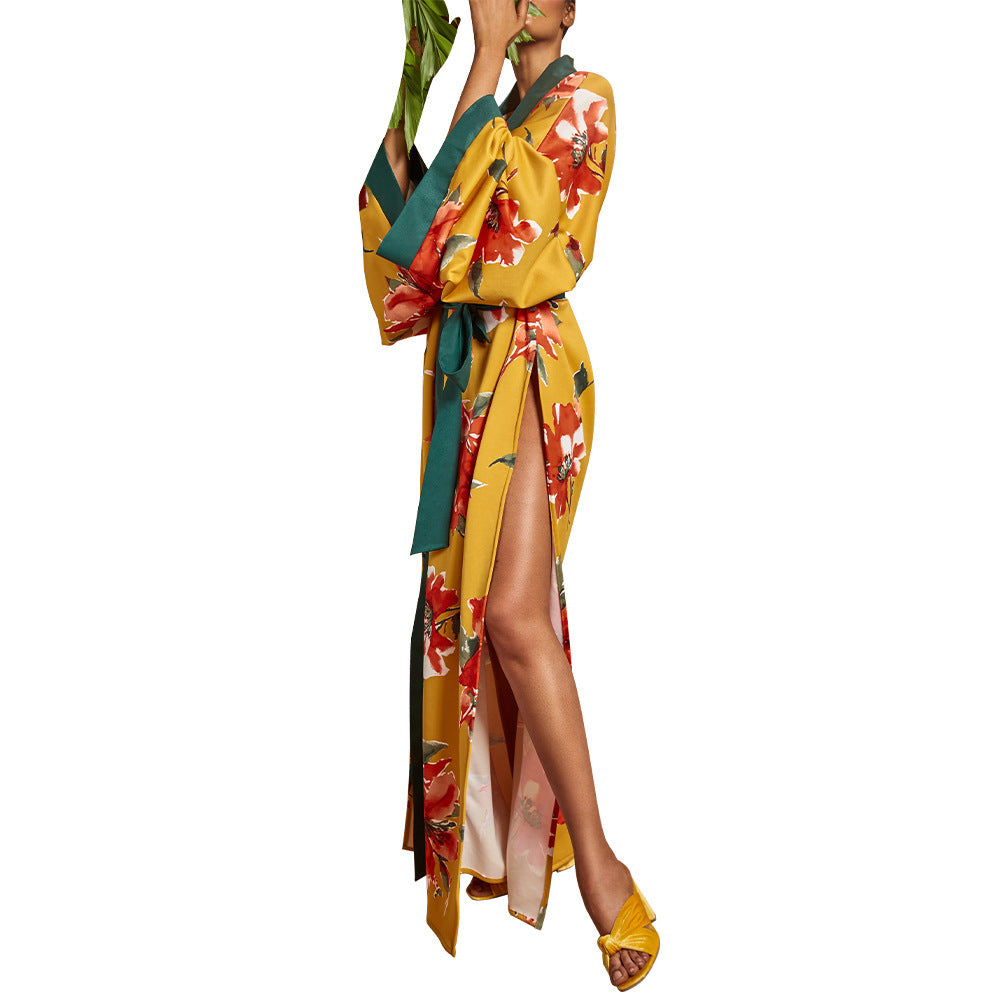 Fashion Women's Wear Kimono Printed INS Trench Coat