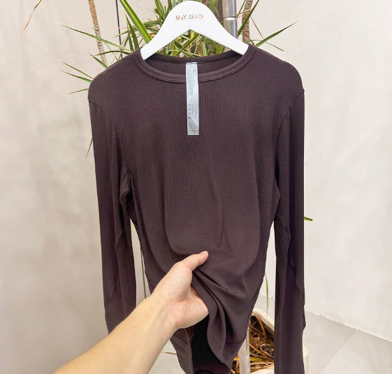 Slim Fit Slimming Round Neck Base Yoga Exercise Top Women