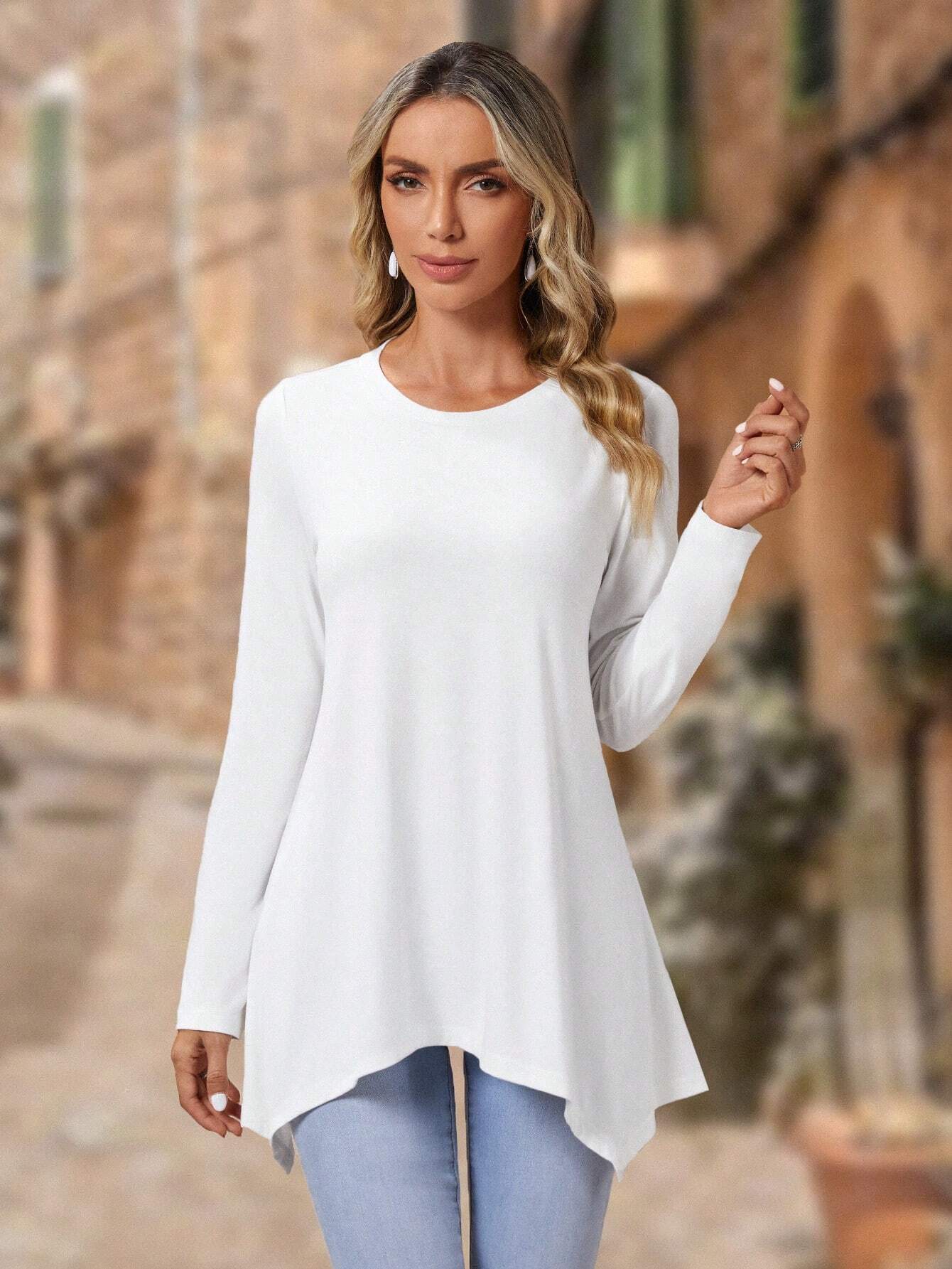 Long Sleeve Irregular Fashion Round Neck Top