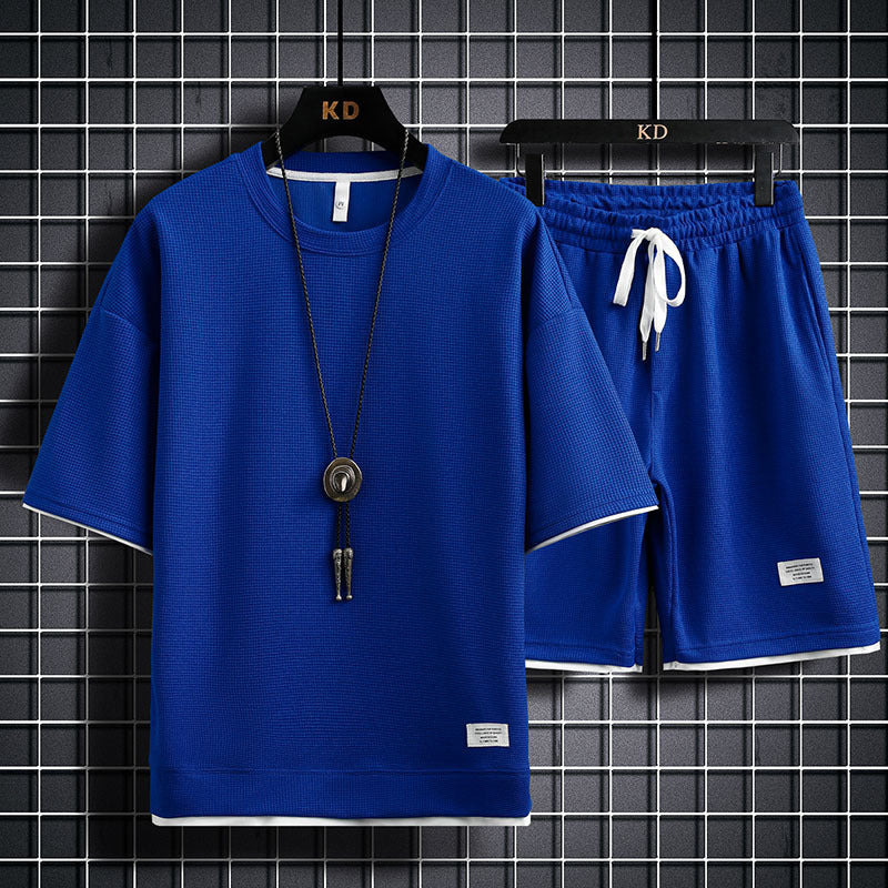 Men's Fashion Simple Short Sleeve T-Shirt Two Piece Set