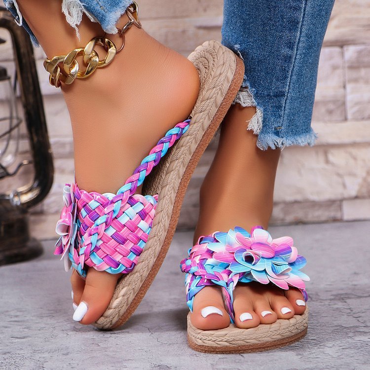 Plus Size Women's All-Match Platform Sandals Temu Simple Elegant Beach Sandals Flowers