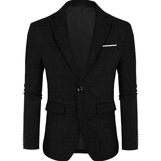 Linen Leisure Single Button Lightweight Business Pure Color Flat Collar Suit Jacket Men