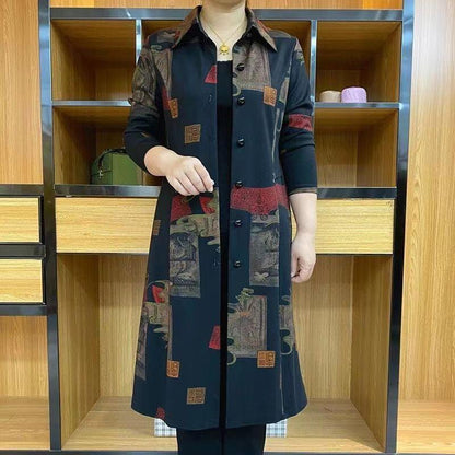 Middle-aged And Elderly Mid-length Trench Coat Printed Coat
