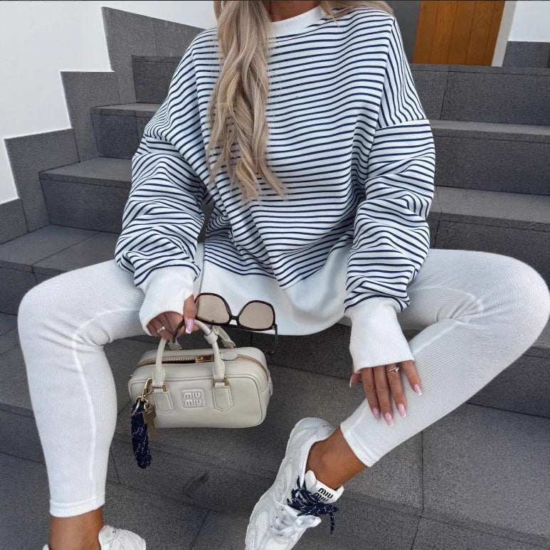 Casual Round Neck Striped Sweater