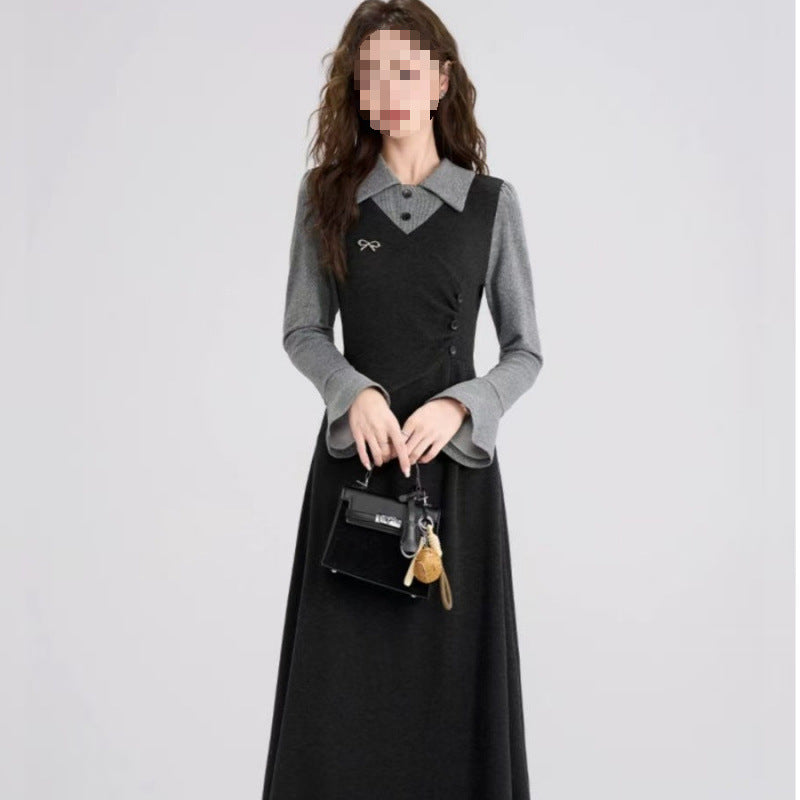 French Retro Knitted Dress High-grade Women's Large Size Long Dress