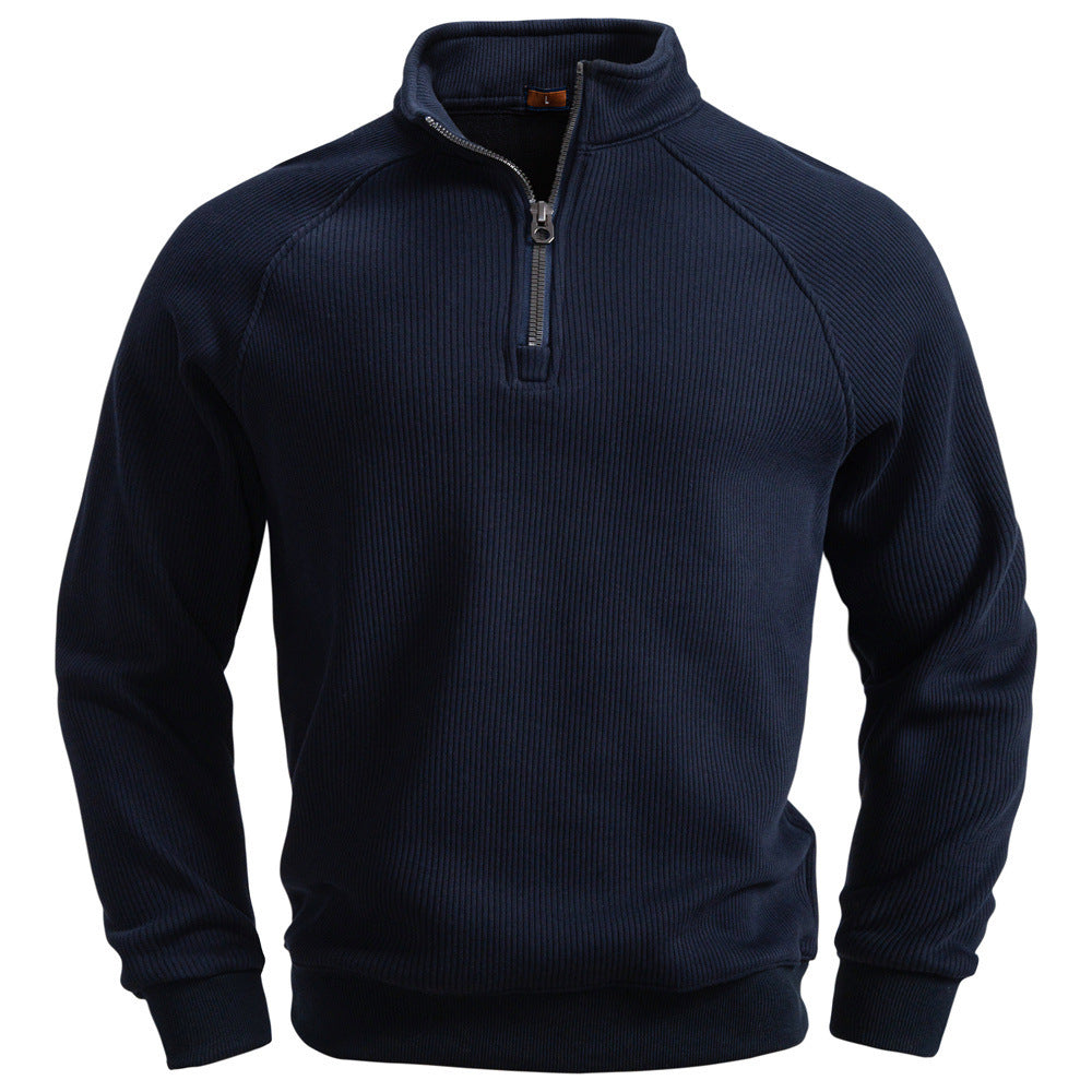 European And American Half Zipper Sweater Stand-up Collar All-match Fleece Men's Sweater Top