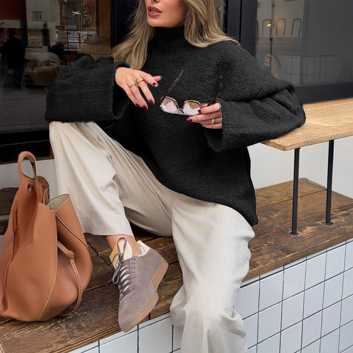 Casual Woolen Long Sleeve Coat Sweater Women