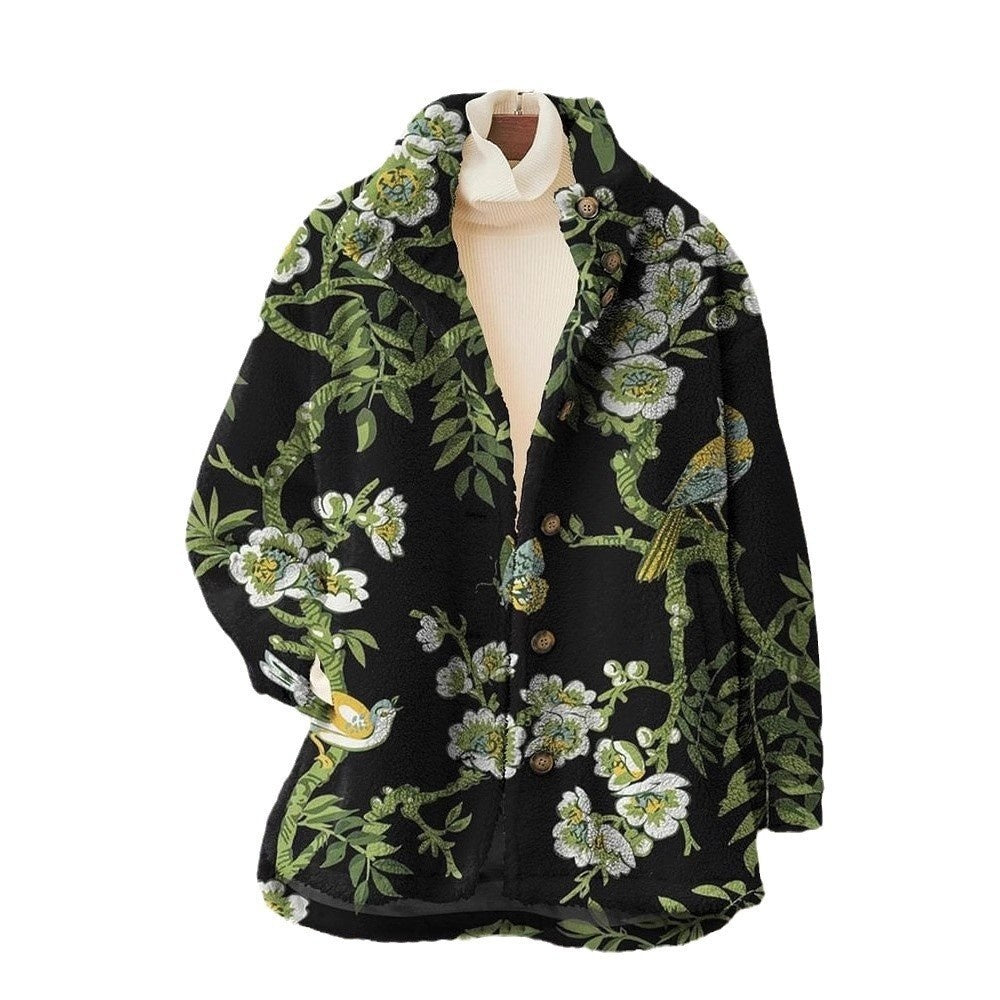 3D Pattern Flannel Coat Winter Women's Clothing