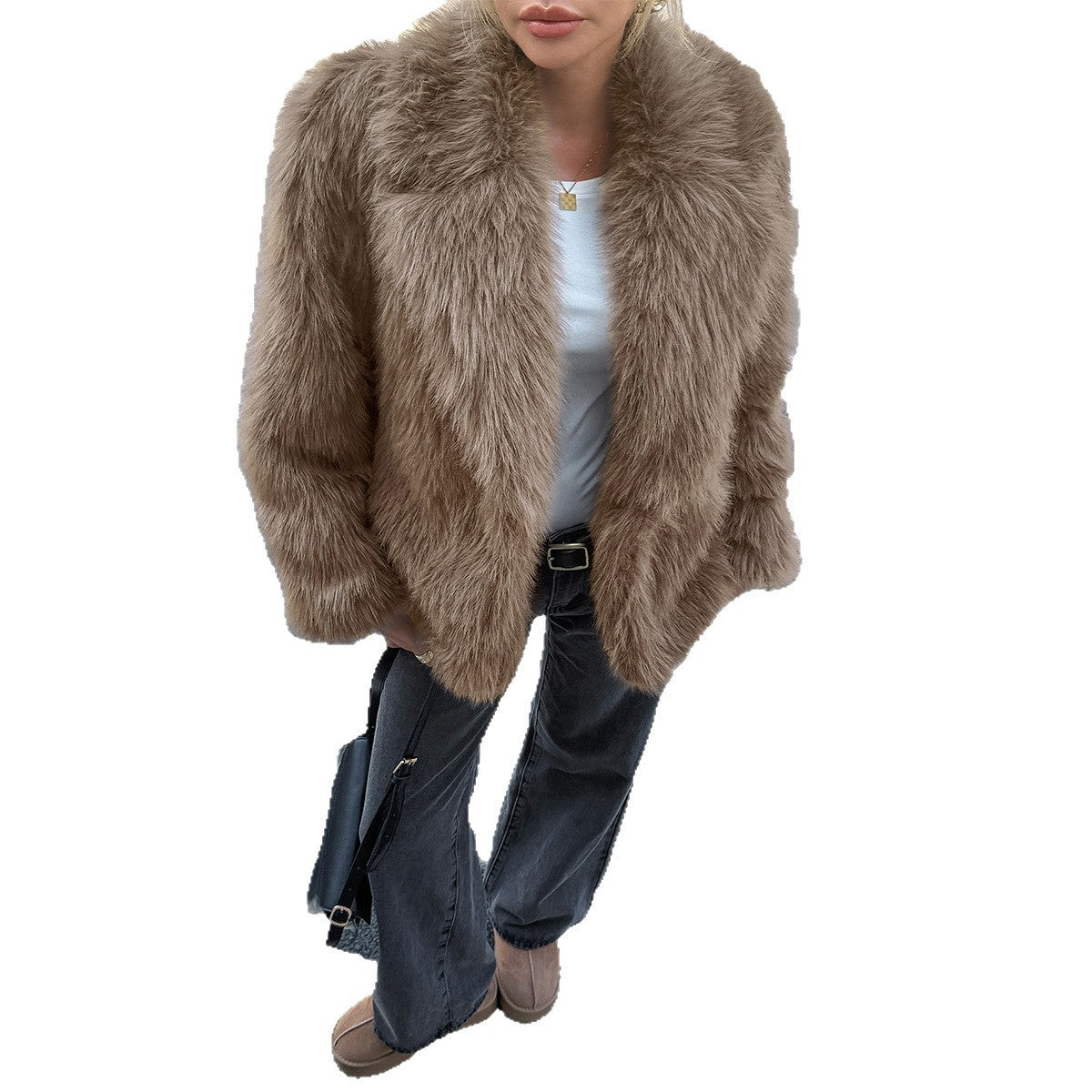 Solid Color Fluff Long Sleeve Coat Women's Clothing