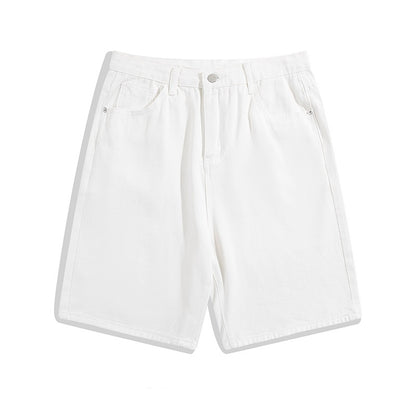 Casual Solid Color Denim Shorts Men's Five Points Straight-leg Pants
