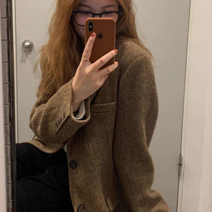 Small Casual Korean Style Retro Woolen Cloth Top