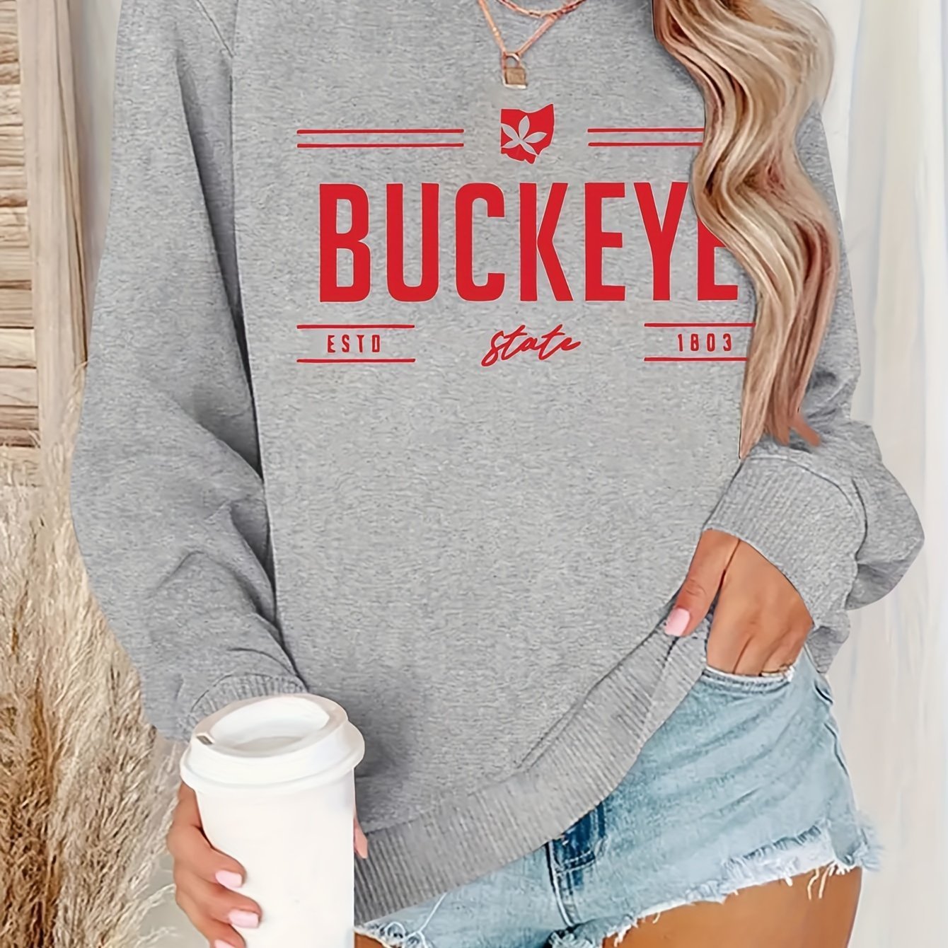 Ohio Pattern Women's Crew Neck Casual Pullover