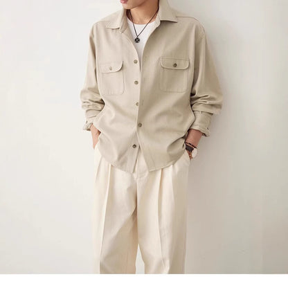 Cotton Fabric Lapel Simple Profile Shirt