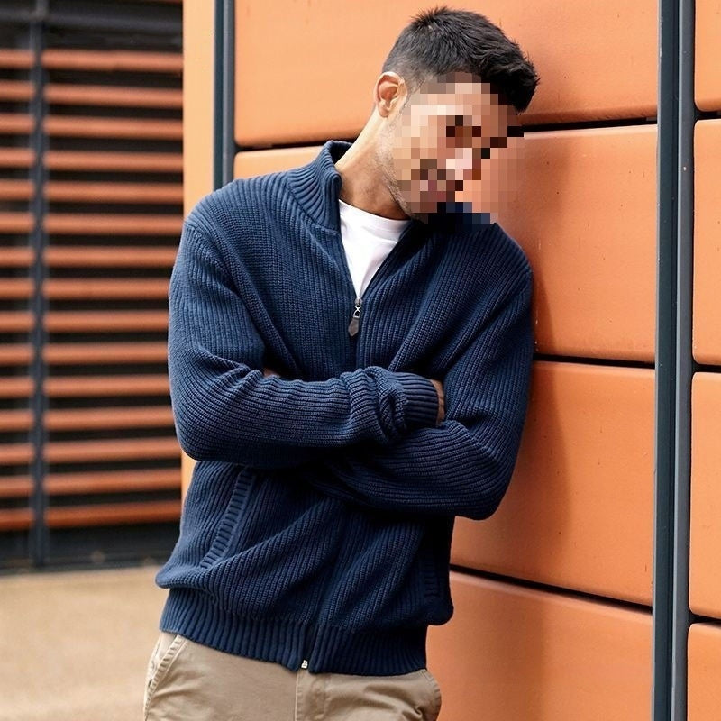 Men's Half-high Collar Cardigan Sweaters Slim Jacket