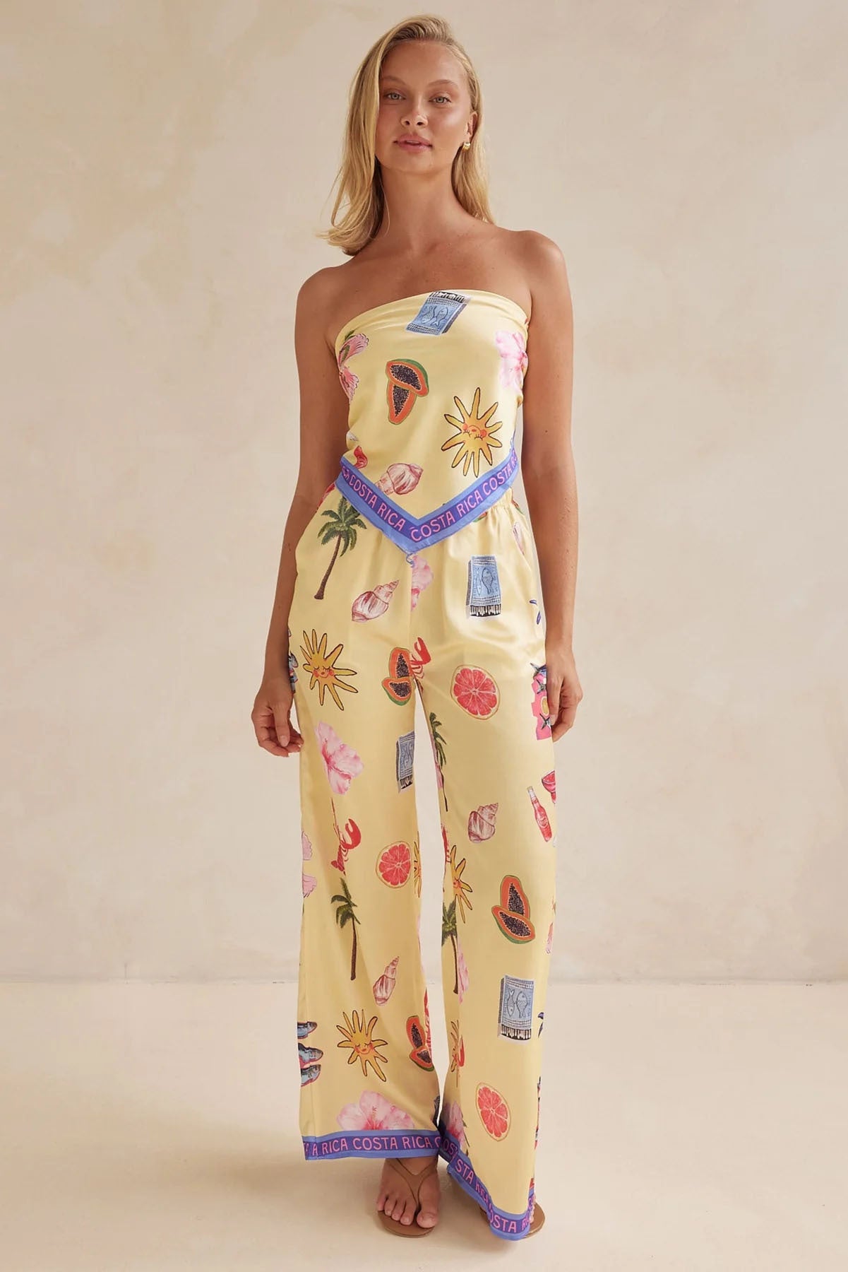 Fashion Positioning Printed Tube Top Wide Leg Pants Suit