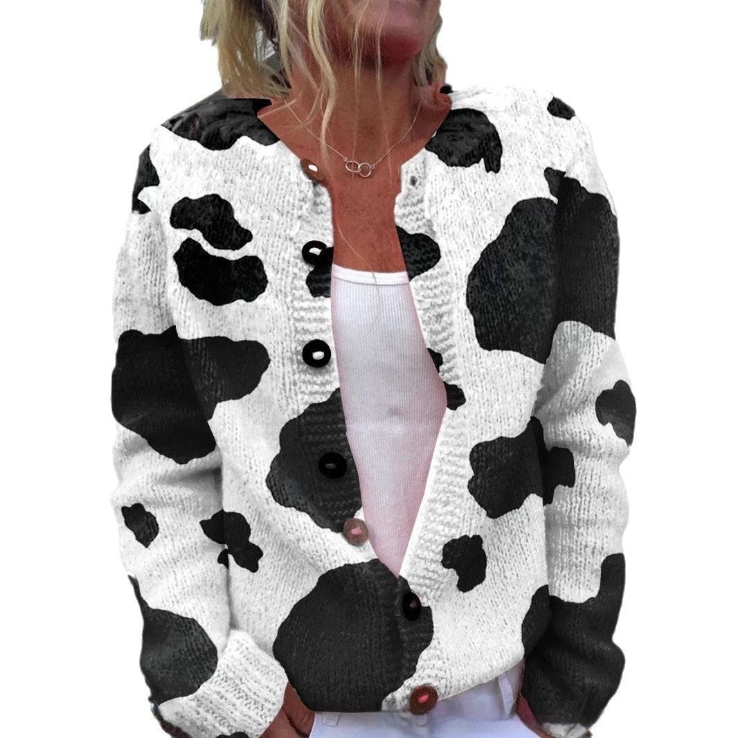 3D Floral Print European And American Knitted Coat Fashion Women's Wear