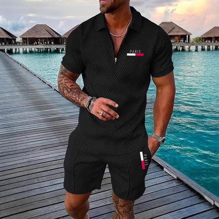 Casual Retro Plaid Printed PARIS Heat Transfer Patch Men's Beach Suit