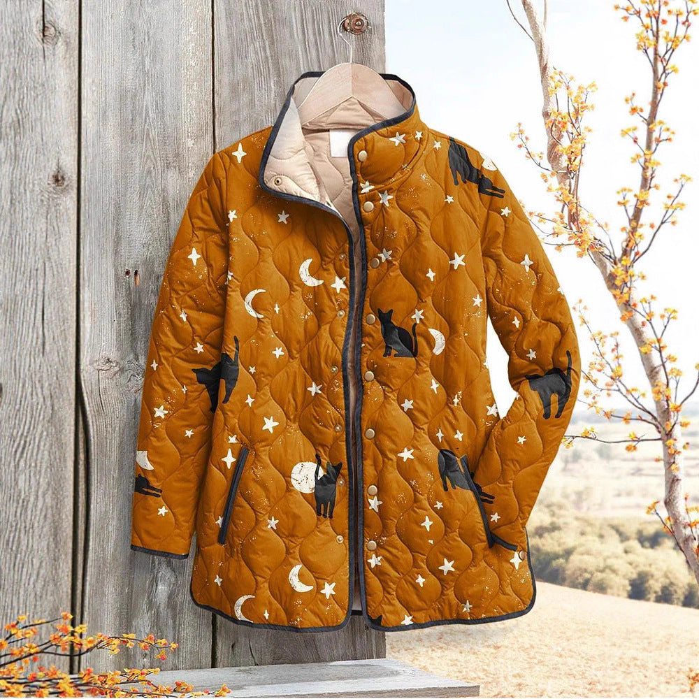 New Stand Collar Autumn And Winter Button Women's Gradient Cotton-padded Sweater