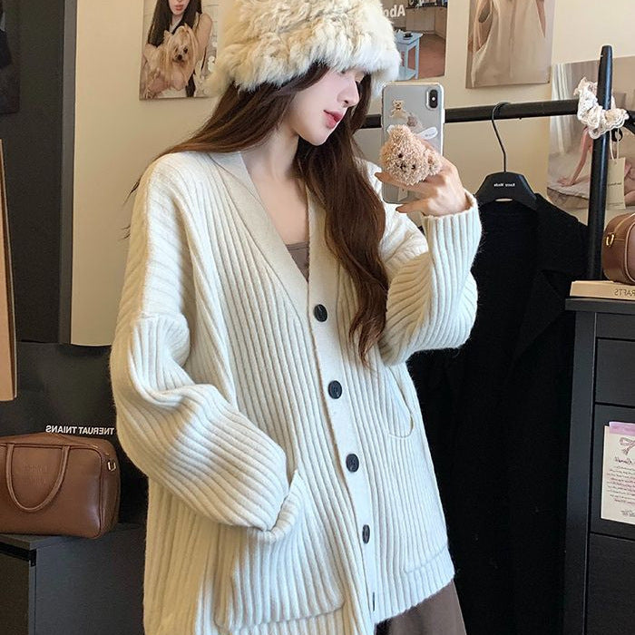 Long-sleeve Cardigan Sweater Women Knit Casual Loose Solid Color Coat Top