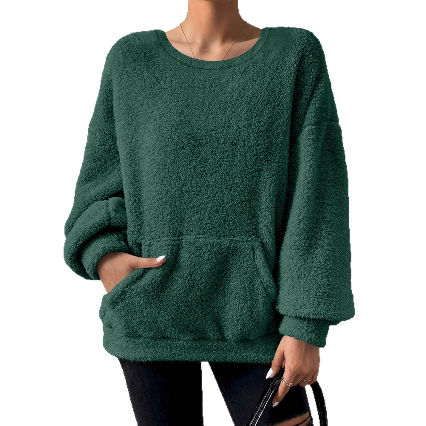 Fashion Solid Color Round Neck Long Sleeve