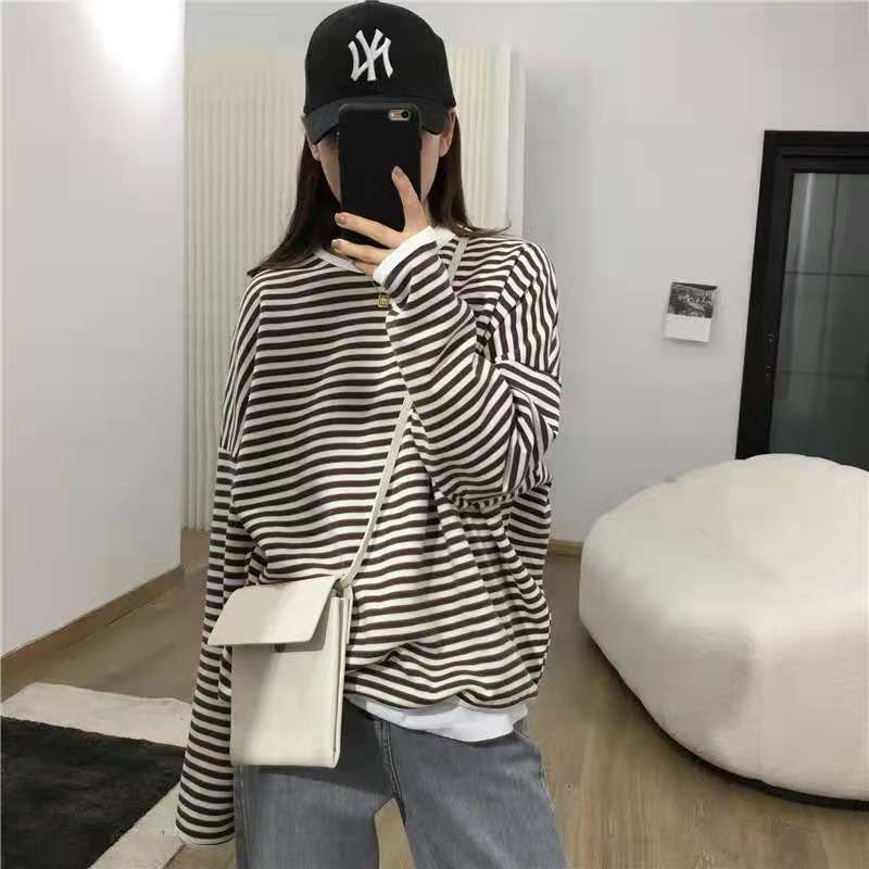Women's Loose Cotton Casual Striped Sweater