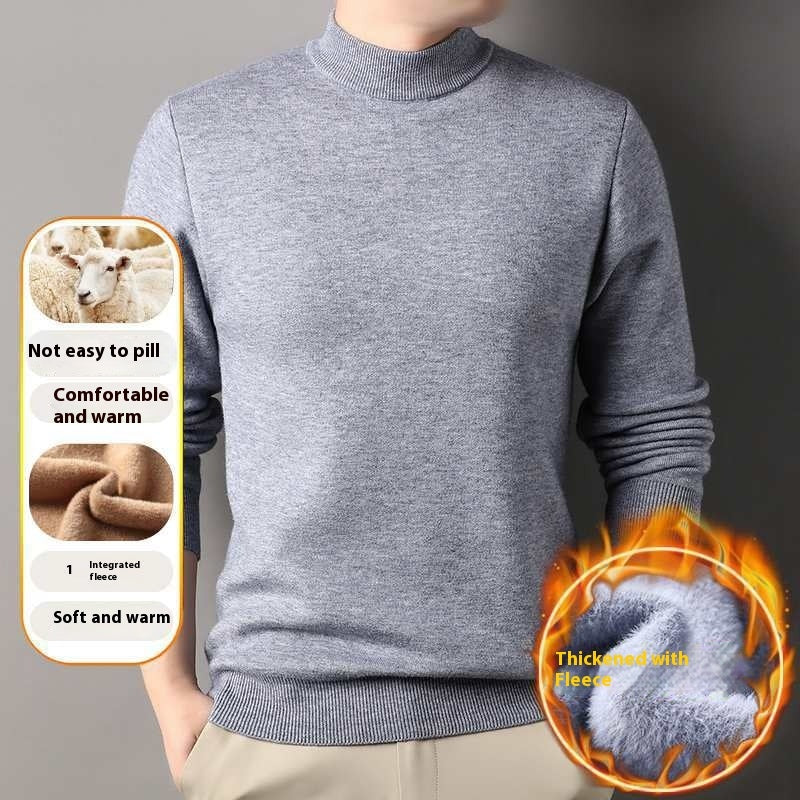 Containing Double Face Wool Leather Velvet Men's Half-high Collar Velvet Padded Sweater