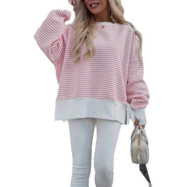 Casual Round Neck Striped Sweater