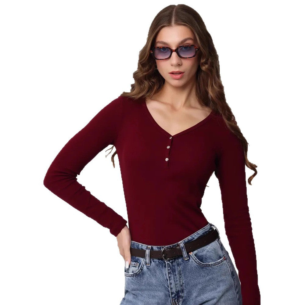 New Women's Versatile Buttons Bottoming Shirt