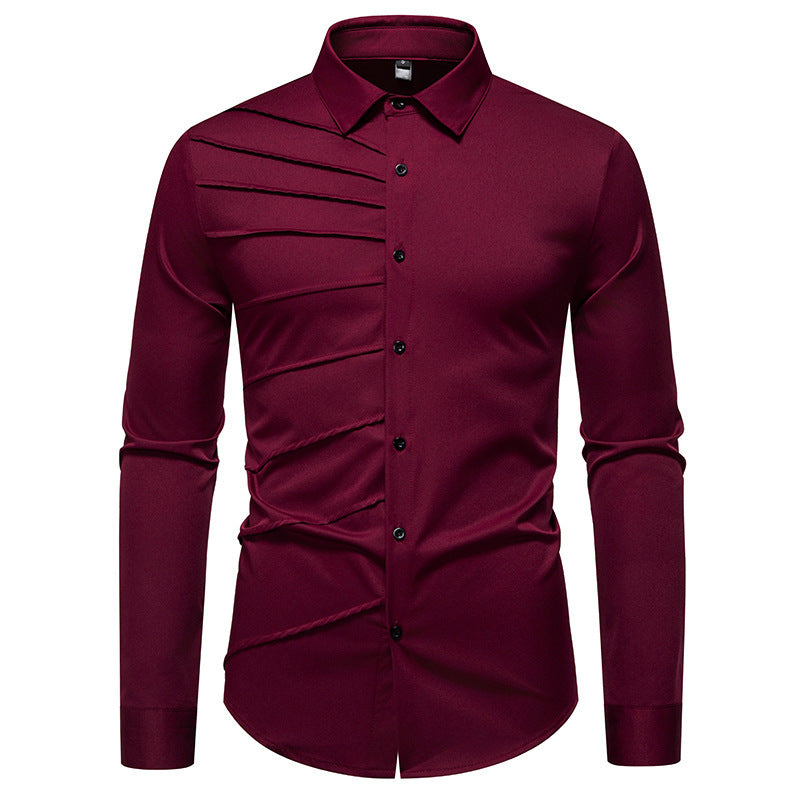 Men's Pleated Design Casual Long-sleeved Shirt