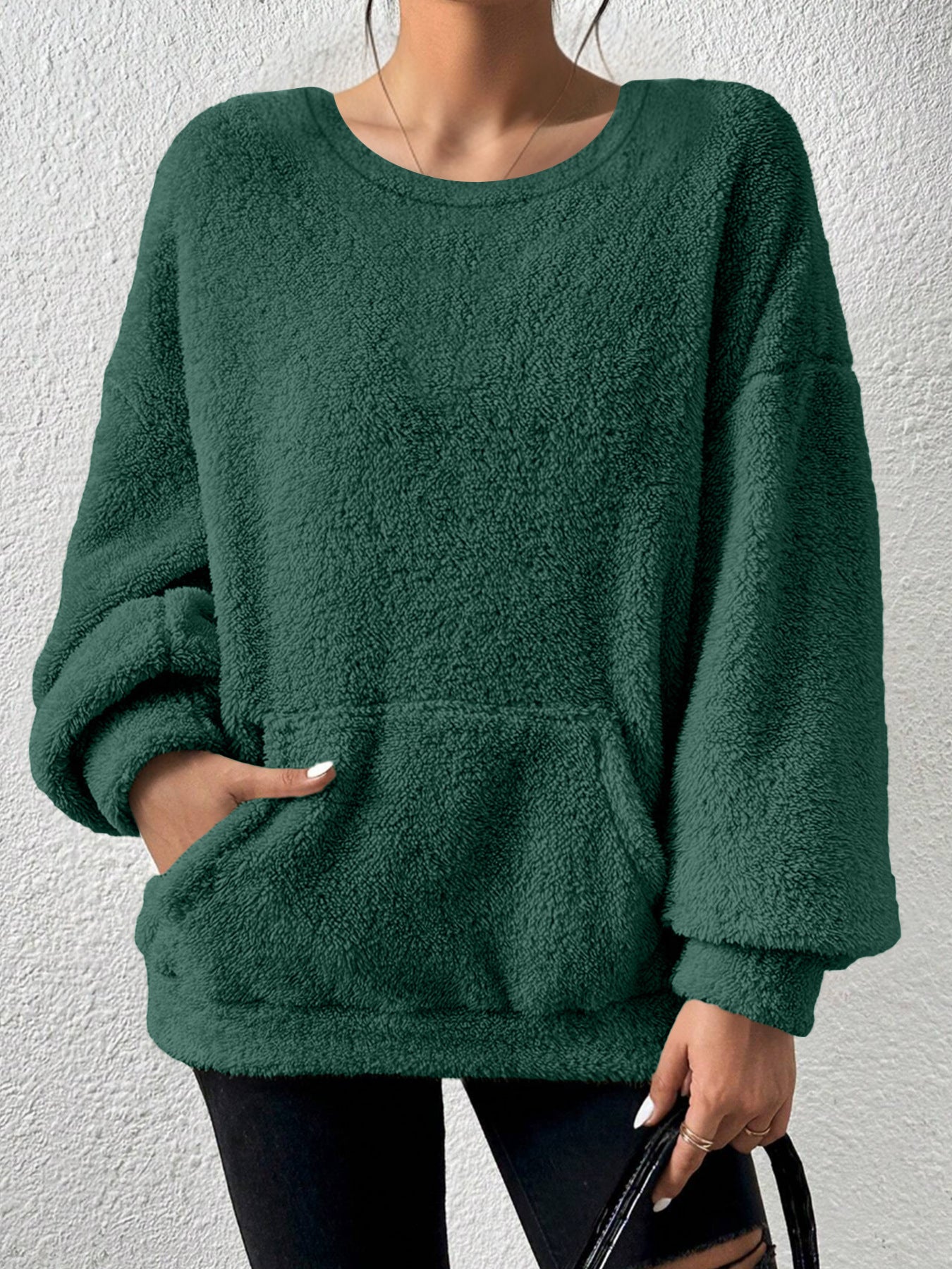 Fashion Solid Color Round Neck Long Sleeve