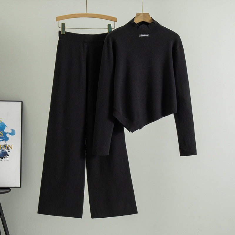 Women's Irregular High Waist Pants Knitted Two-piece