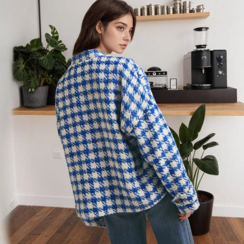 Loose Casual Fashion Plaid Women's Coat